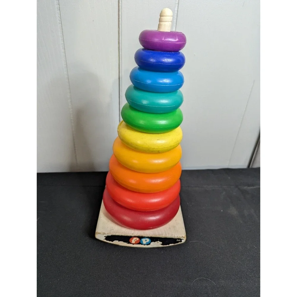 Fisher price 740 toy ring stacker rock a stack 10 plastic rainbow rings learning